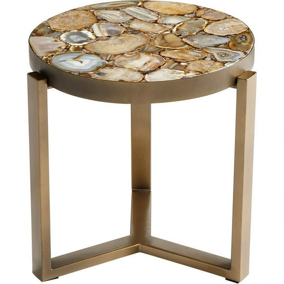 Cyan Design 0898B Geodance 16-3/4" Diameter Stone Top Iron Accent Table - Brass
