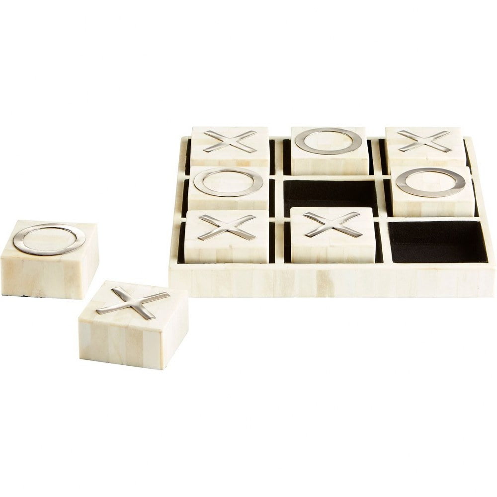 Modern Spring White Wood Tic Tac Toe Game Set