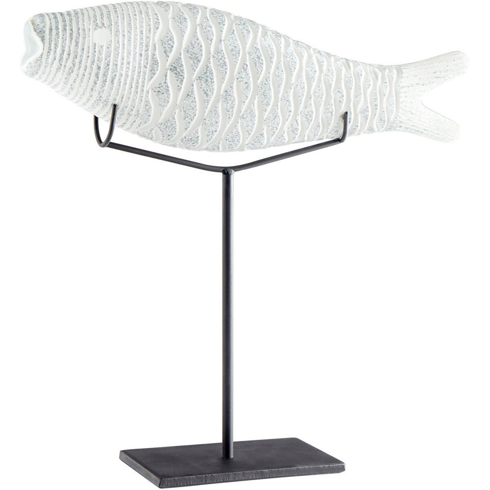 Contemporary Spring Glass Pisces Statue on Iron Stand, 20"