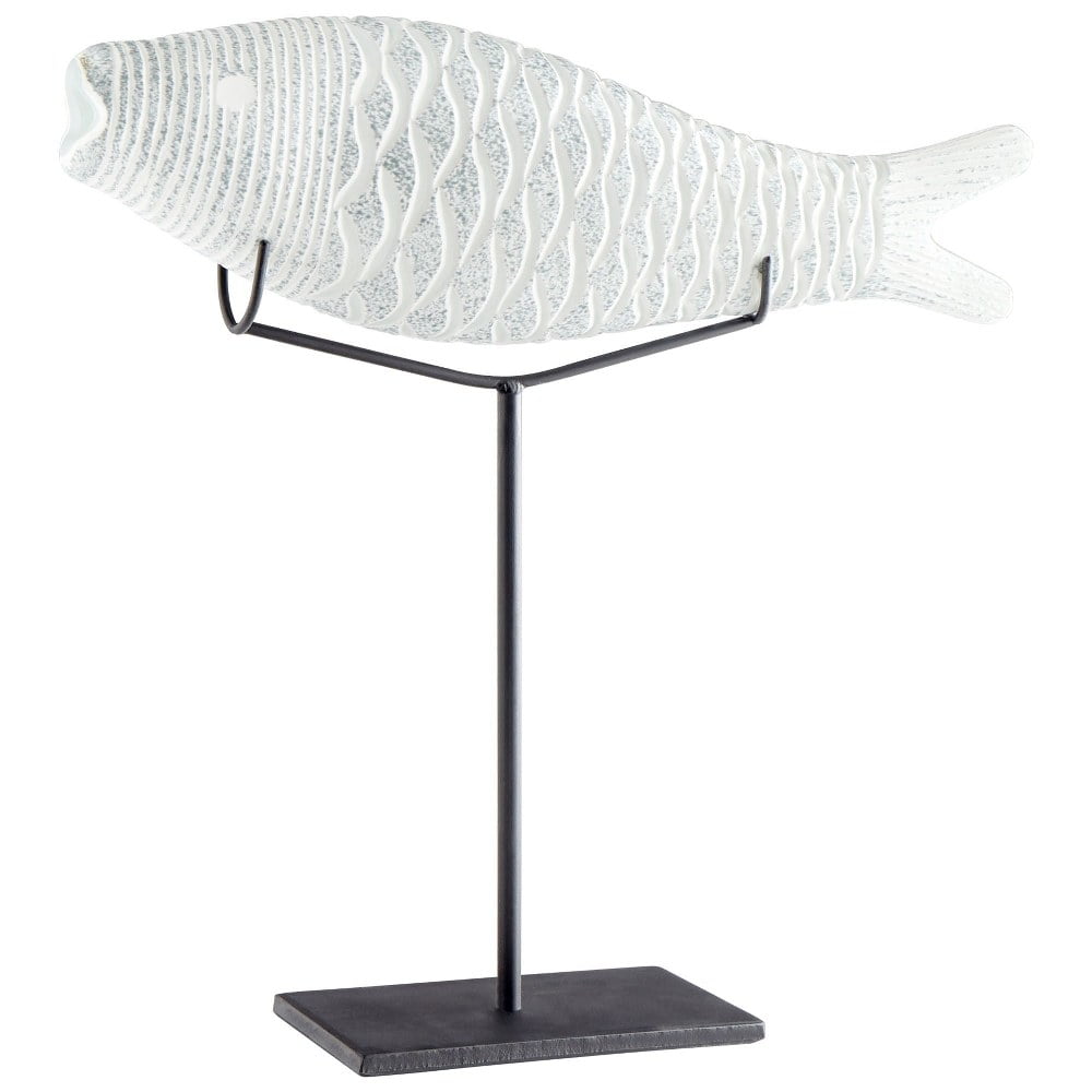 Contemporary Spring Glass Pisces Statue on Iron Stand, 20"