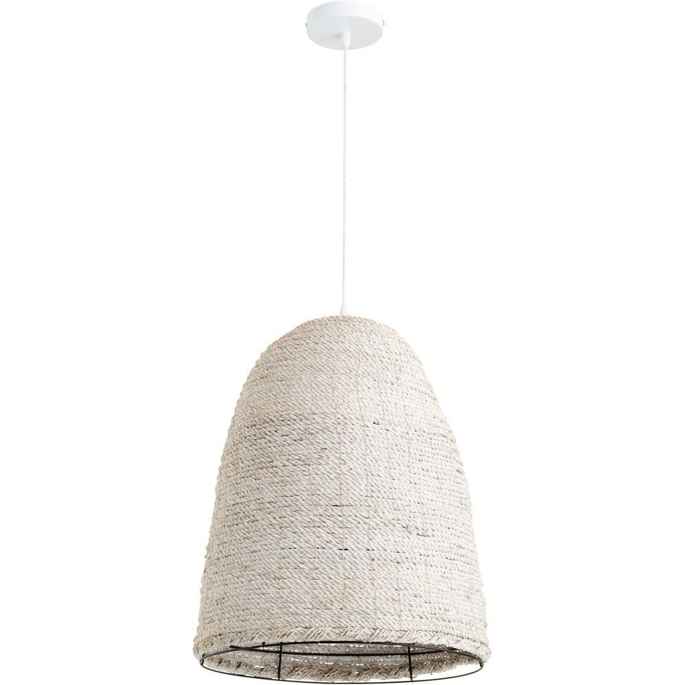 Seagrass and Iron 23" White Bowl Pendant Light