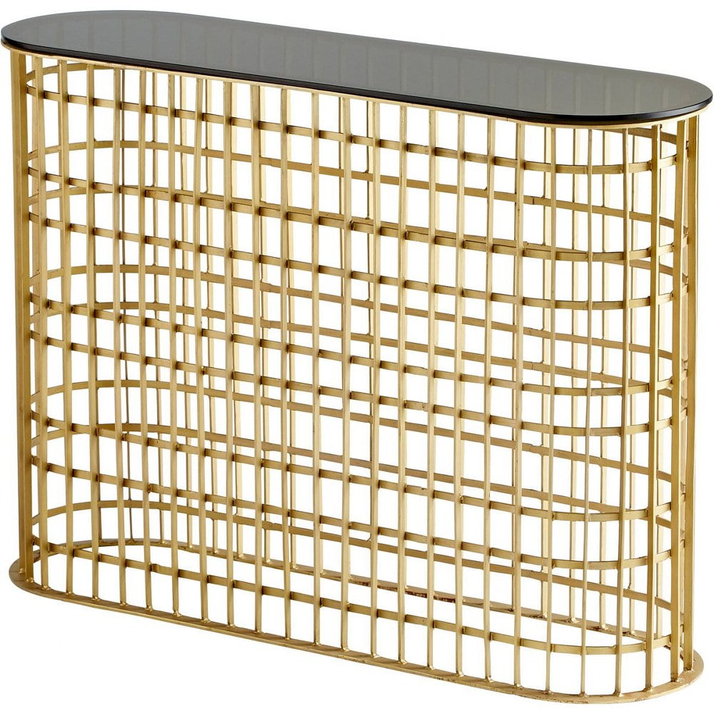 Antique Brass and Glass Rectangular Console Table with Storage