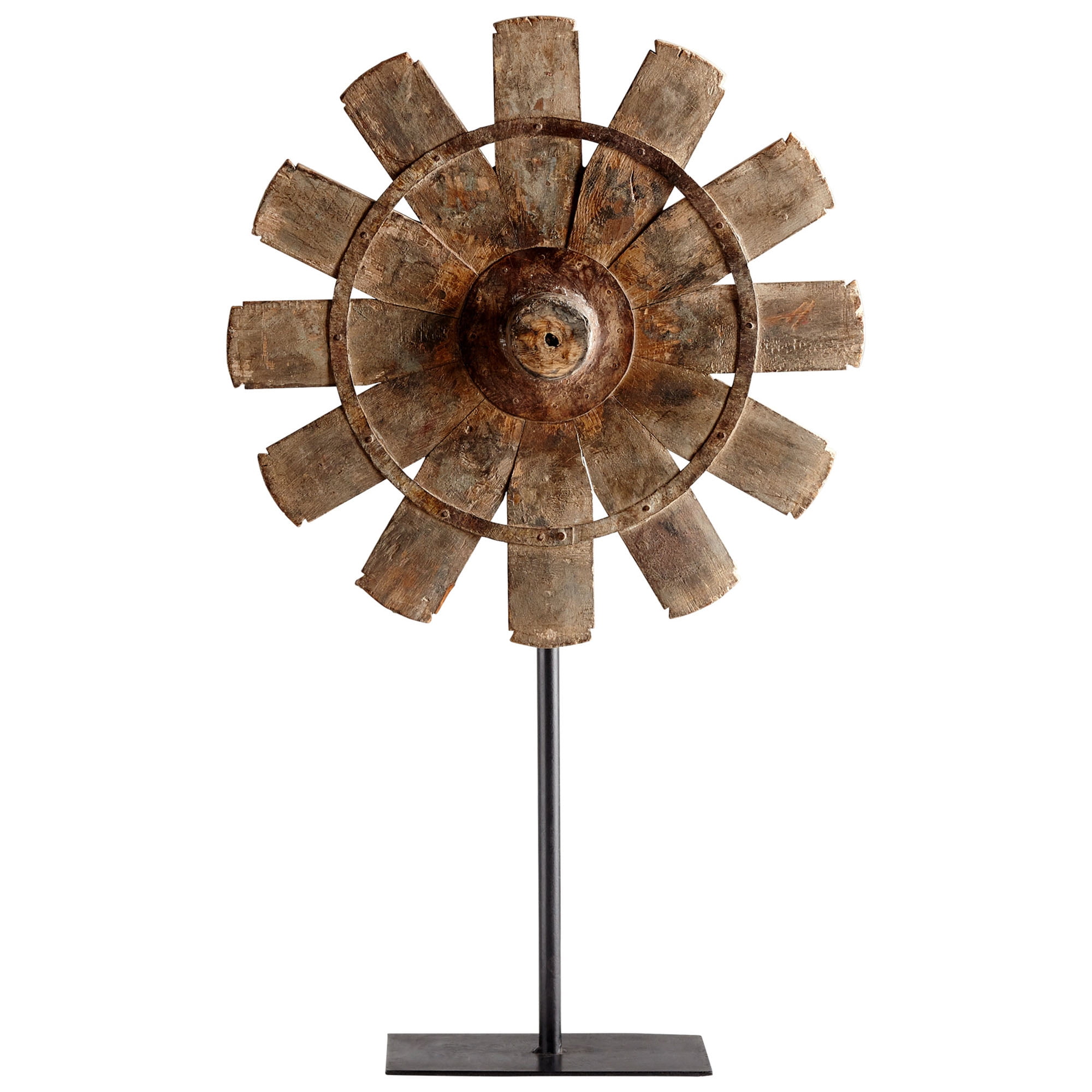 Large Rustic Brown Wood and Iron Azteka Sculpture