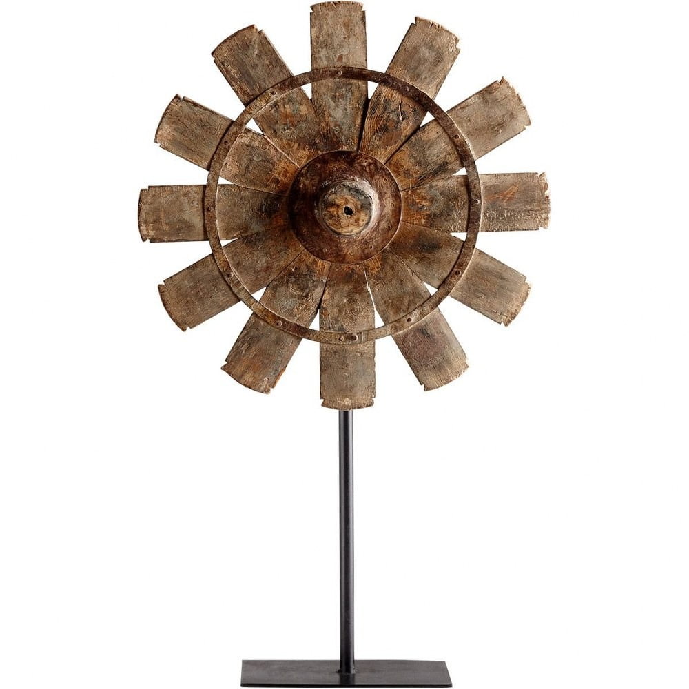 Large Rustic Brown Wood and Iron Azteka Sculpture