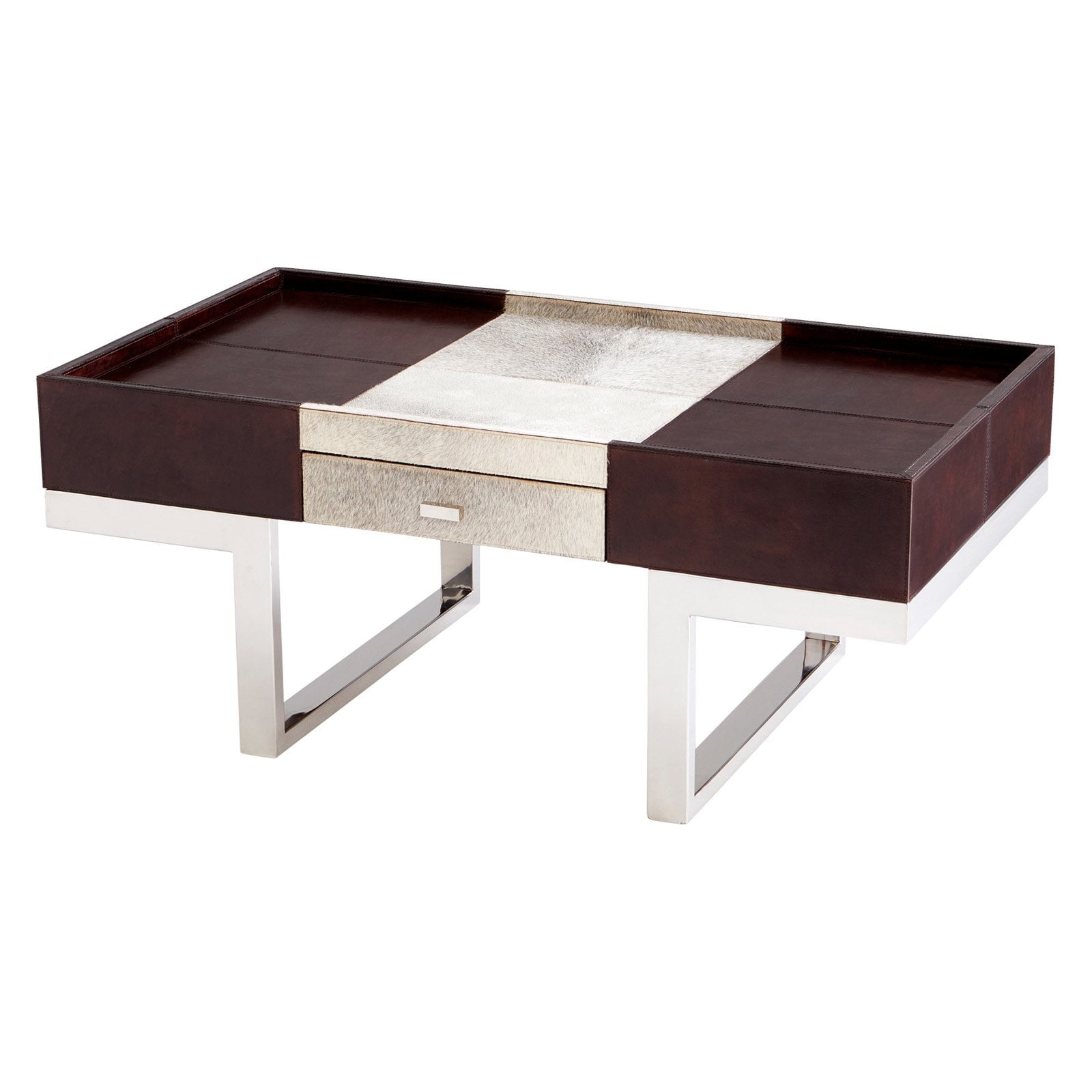 Curtis Rectangular Gray and Brown Metal Coffee Table with Storage