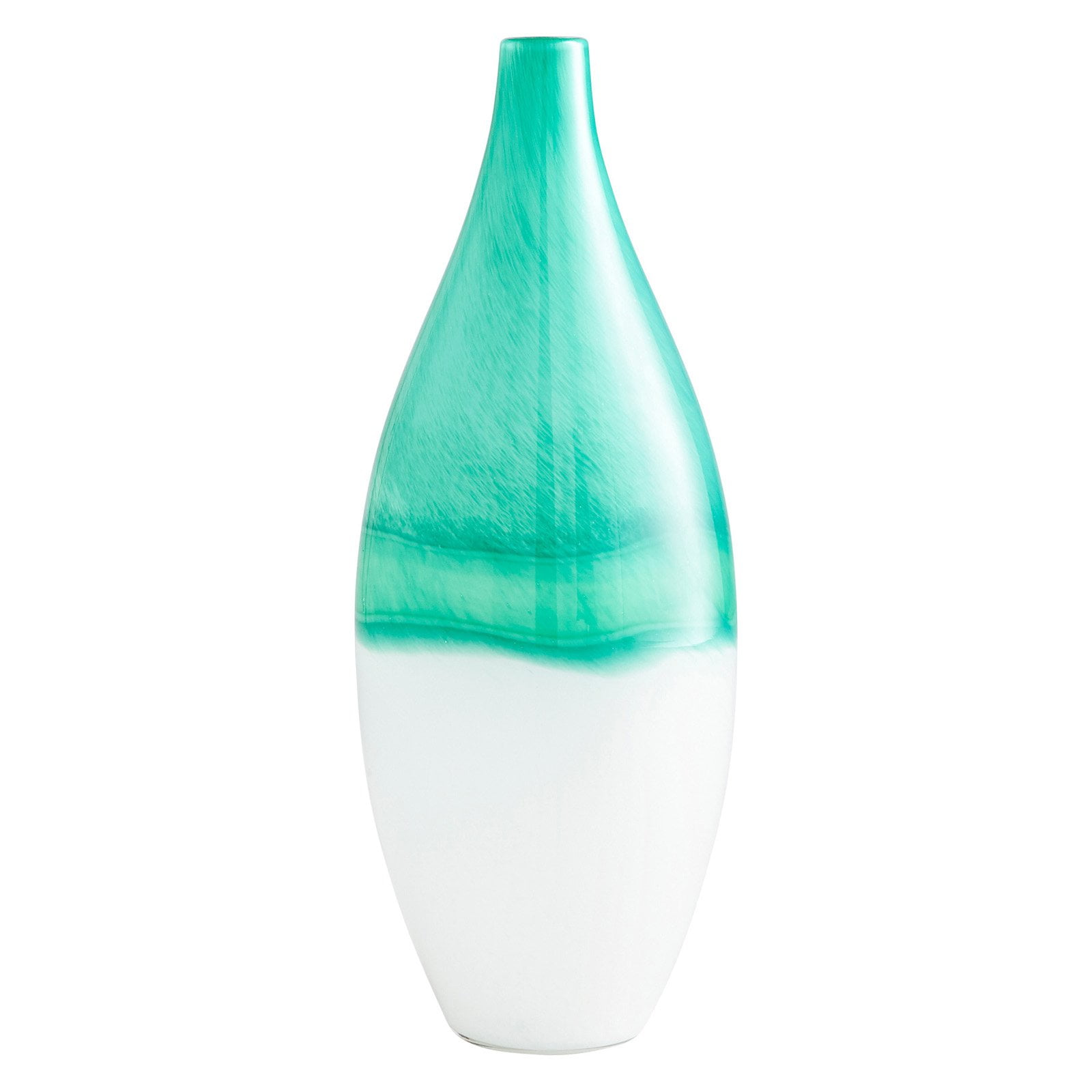 Contemporary Swirled Blue and White Glass Bud Vase, 16"