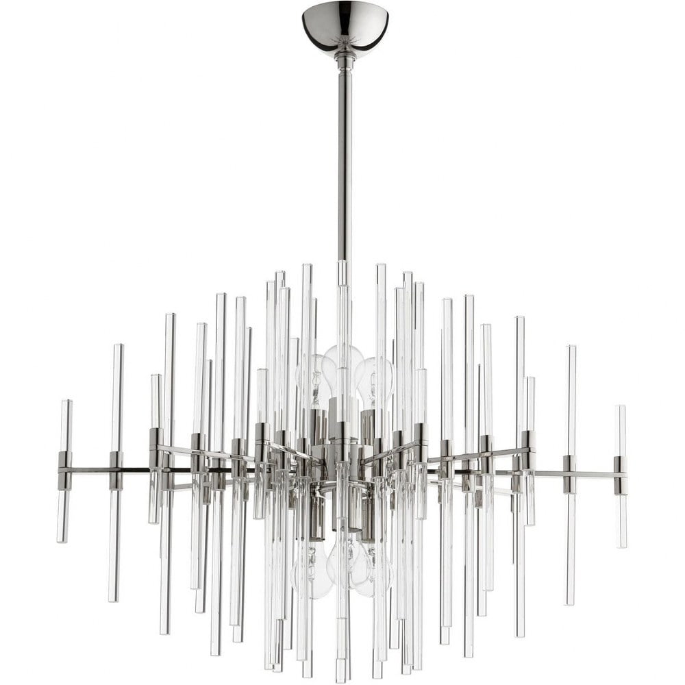 Large Polished Nickel and Glass Geometric Pendant Light