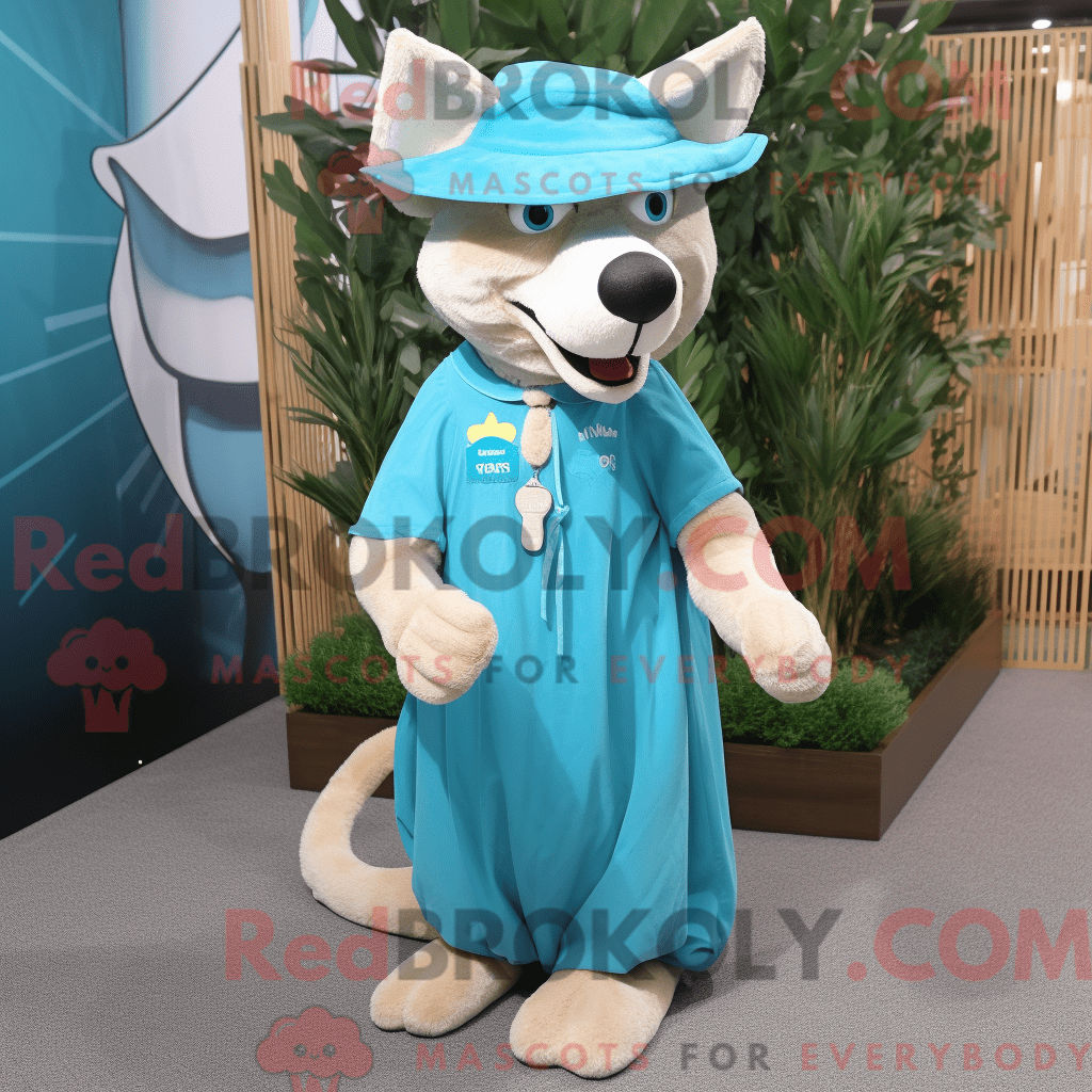 Cyan Dingo REDBROKOLY mascot costume character dressed with a Maxi ...