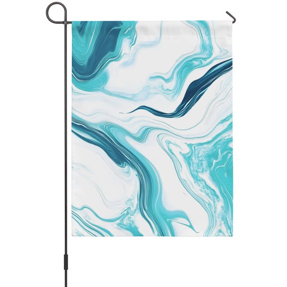 Cyan Gradient Marbles Garden Flags For Outdoor, Modern Abstract Blue White Small Double Side Yard Flags Weather Proof Garden Decor for Lawn Outside Holiday 12 x 18 Inches