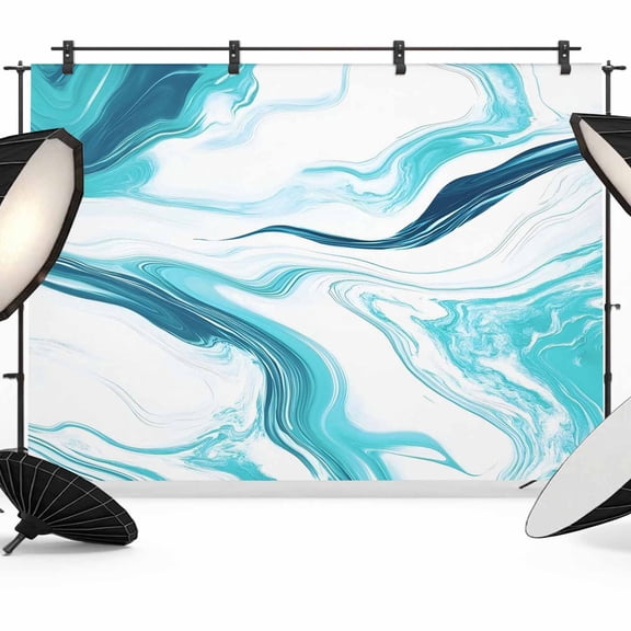 Cyan Gradient Marbles Photography Backdrop 7x5FT, Modern Abstract Blue White Photo Backdrops, Background for Photography Studio Photo Studio Background, Back Drop for Photoshoot