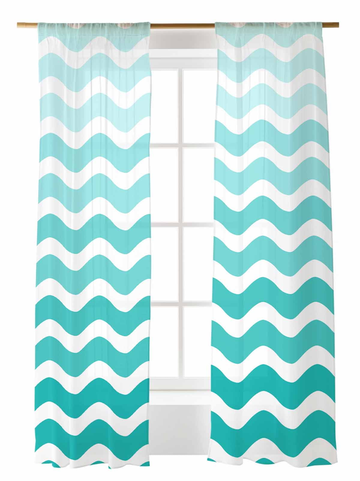Cyan Gradient Sheer Curtains 2 Panels Set Water Ripple Striped Modern ...