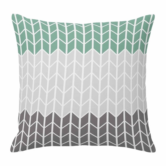 Cyan Gray Throw Pillow Cover Chevron Abstract Geometric Modern Art Cotton Linen Cushion Cover Throw Pillow Case with Invisible Zipper for Couch Sofa Bed Chair Car 24x24 Inch