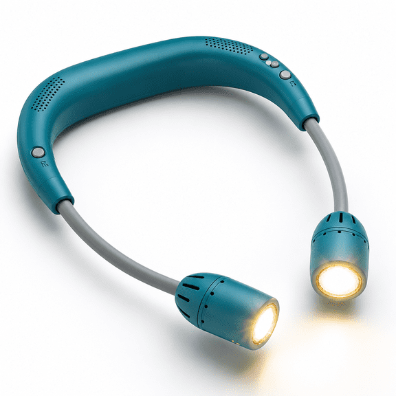 Cyan LED Neck Light with Bendable Arms 2600mAh Rechargeable Hands-Free Lamp