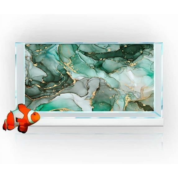 Cyan Marble Aquarium Background, Art Abstract Pink Gold Line Marble Terrarium Background, Coloful Marble Glass Terrarium Background with 8 EVA Double-Sided Tape, 48X24IN