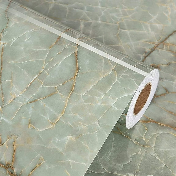Cyan Marble Contact Paper for Countertops Waterproof Marble Wallpaper Peel and Stick Vinyl Countertop Contact Paper for Cabinets Self Adhesive Green Granite Wallpapers for Drawer Shelf Liner 24x3