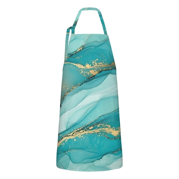 Cyan Marble Gold Spot Pattern Apron-Garden Aprons for Women with Pockets-Cotton Linen Waterproof Kitchen Cooking Gardening Aprons Adjustable for Kitchen,Cooking,BBQ and Salon 33x27 Inch