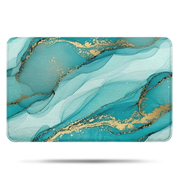 Cyan Marble Gold Spot Pattern Bathroom Rugs Mat,Non Slip Microfiber Bathroom Rug,Rubber Backing,Soft Bathroom Mats for Bathroom Floor,Tub and Shower,17x27in(43x68cm)