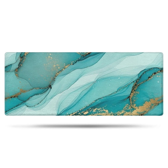 Cyan Marble Gold Spot Pattern Bathroom Rugs Mat,Non Slip Microfiber Bathroom Rug,Rubber Backing,Soft Bathroom Mats for Bathroom Floor,Tub and Shower,60x24in(150x60cm)