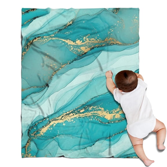 Cyan Marble Gold Spot Pattern Blanket,Comfortable Soft Flannel Throw Blanket,All Season,Warm Lightweight Blankets for Sofa Bed Couch Living Room Chair,30"x40"