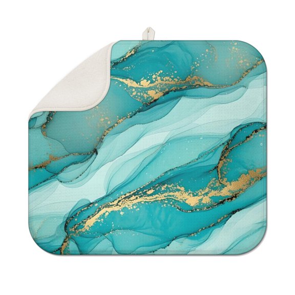 Cyan Marble Gold Spot Pattern Dish Drying Mat for Kitchen 1 Pack, Ultra Absorbent Microfiber Dishes Drainer Mats,16"x18"