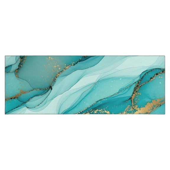Cyan Marble Gold Spot Pattern Kitchen Rug Mat,Kitchen Runner Rugs Non Skid Washable,Decorative Kitchen Floor Mats for Kitchen,Sink,Laundry,17"X47"