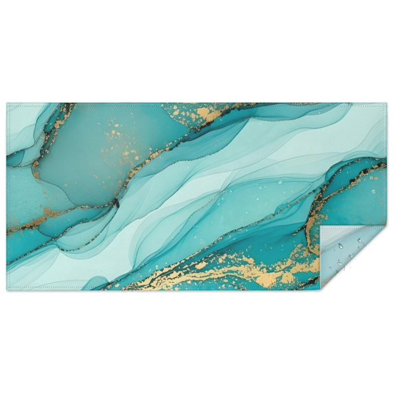 Cyan Marble Gold Spot Pattern Rectangle Tablecloth 60"x120",Waterproof Polyester Rectangle Table Cloth, Wipeable Spillproof Polyester Tablecloth for Dining, Camping, Indoor and Outdoor