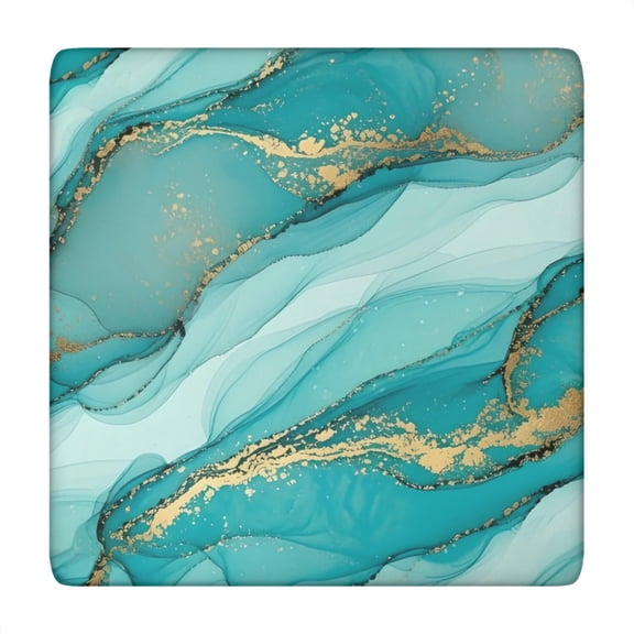 Cyan Marble Gold Spot Pattern Square Fitted Tablecloth with Elastic Edge,Square Table Cover,Washable Elastic Table Cover for Home Kitchen Party Decor 34"x34"