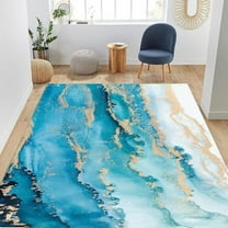Cyan Marble Pattern Area Rug For Living Room, Modern Abstract Style Indoor Carpet, Stain Resistant Anti-Slip Backing Washable Rug, Rugs For Bedroom,Dining Room 2 x 3ft