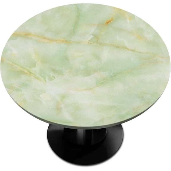Cyan Marble Texture Round Tablecloths with Elastic Edge Fitted Round Table Cloth Small Wipeable Washable Circle Table Covers for Dinner Patio Party Indoor Outdoor Kitchen Decor (Fit 36-44 In)