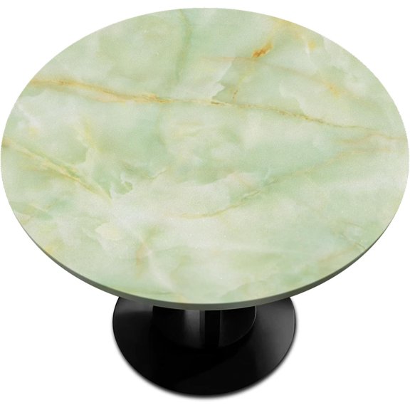 Cyan Marble Texture Round Tablecloths with Elastic Edge Fitted Round Table Cloth Wipeable Washable Circle Table Covers for Dinner Patio Party Indoor Outdoor Kitchen Decor (Fit 45-52 in)