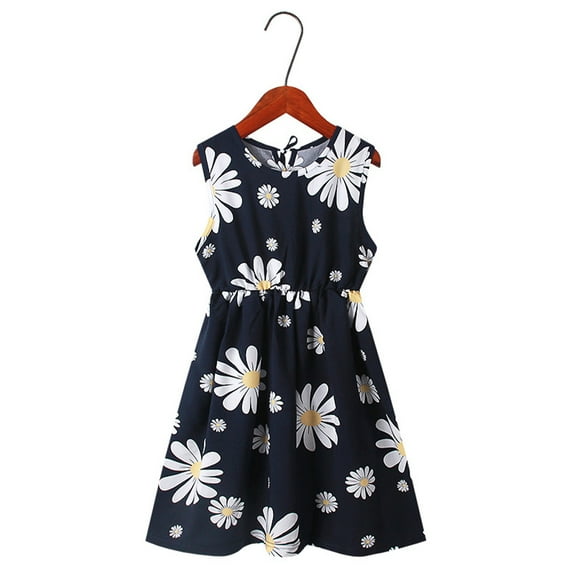 3-12Y Kids Toddler Girls Summer Dresses Youth Sleeveless Cotton Dress Baby Floral Graphic Leaf Printed Sundresses