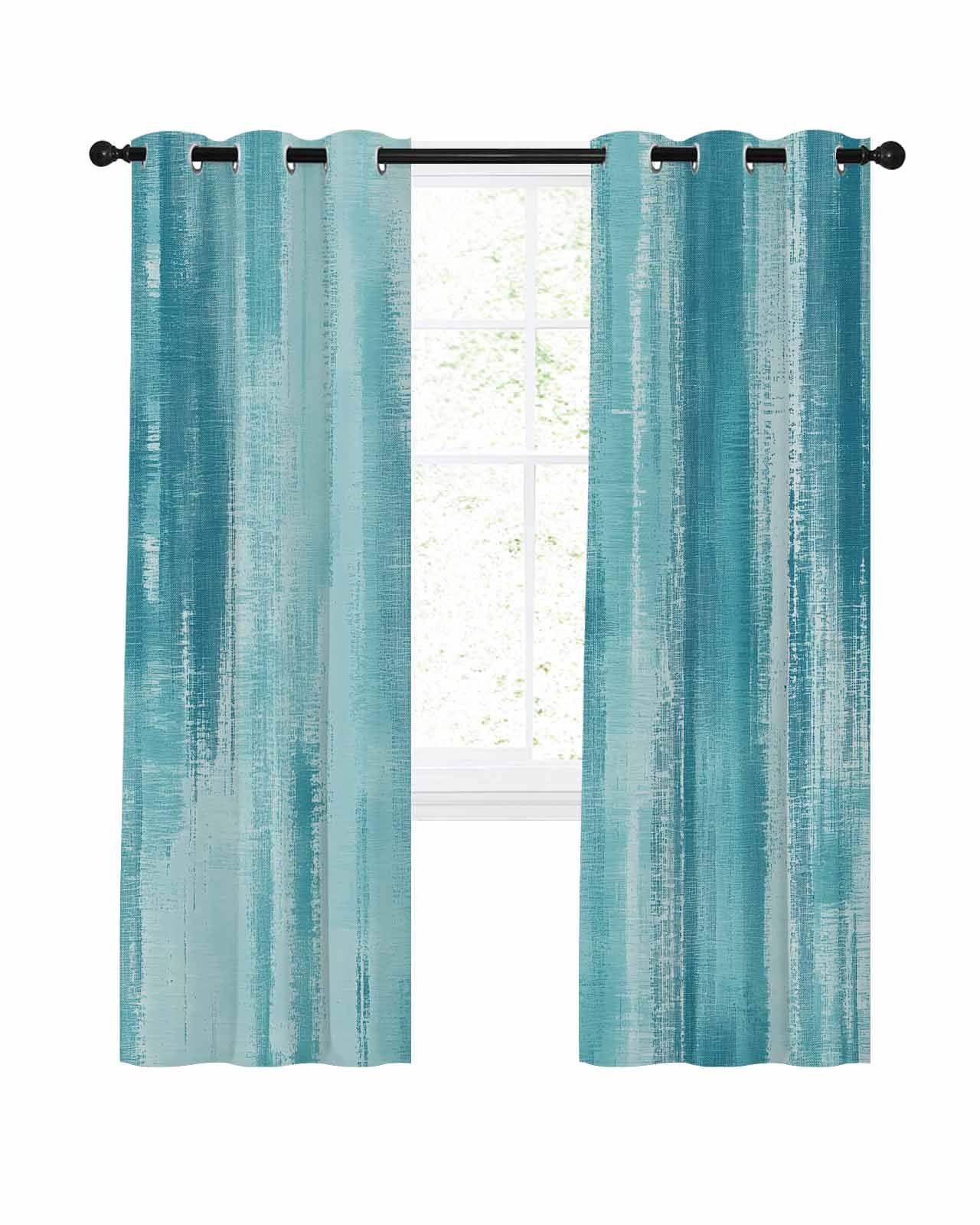 Cyan Paint Blackout Curtains 2 Panels, Modern Abstract Blue Green ...