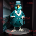 thumbnail image 1 of Cyan Quail REDBROKOLY mascot costume character dressed with a Empire Waist Dress and Cufflinks, 1 of 1