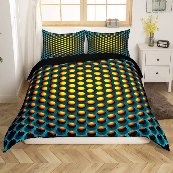 Cyan Red Geometric Patterns Printed Duvet Cover Bedding Stereoscopic Dense Hole Size Duvet Cover Bedroom ration Women