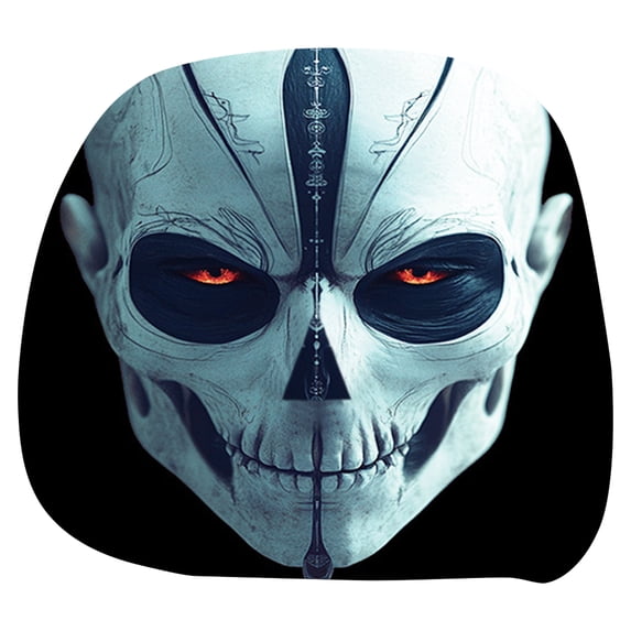 Cyan Ritual Skull Covers for Cars, 4 Pcs Scary & Funny Cartoon Car Headrest Covers, Spooky Creepy Halloween Auto Head Rest Protector with Ghost Face Mask Design, for Vehicle Truck SUV