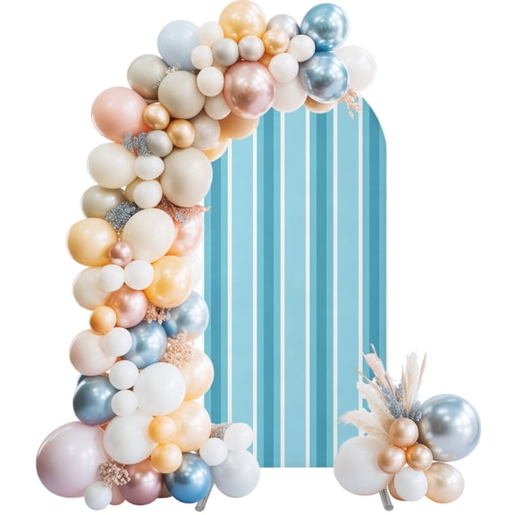 Cyan Stripes Wedding Arch Backdrop Cover 4FT ,Spandex Fitted Bright Verticals Wedding Arch Covers Round Top Chiara Arches Backdrop Stand Cover for Birthday Party Ceremony Banquet