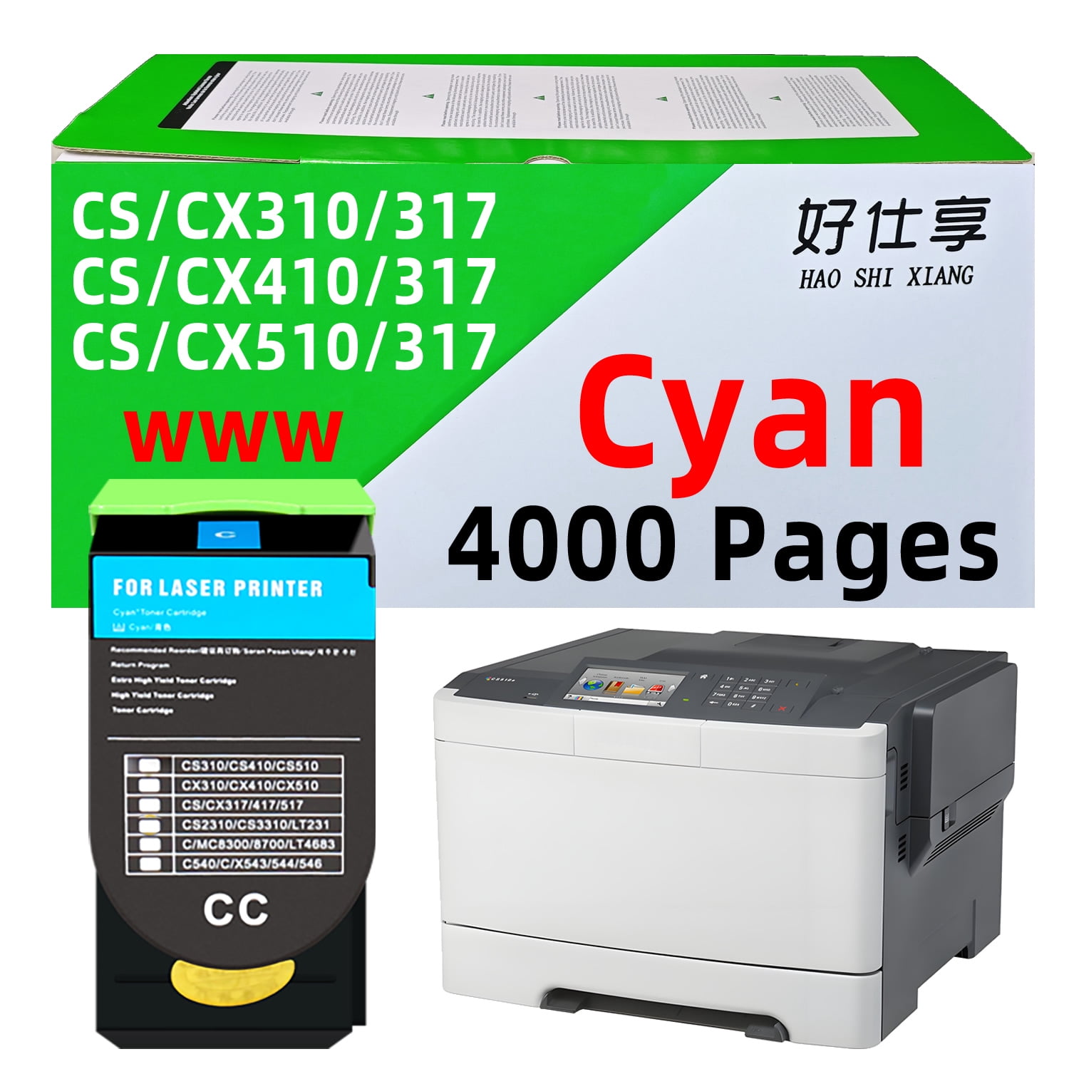 Cyan Toner-4000Pages For CS310 CS410 CS510 CX310 CX410 CX510 70C1HK0 ...
