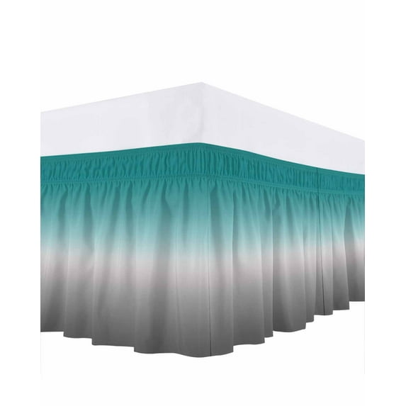 Cyan Turquoise Bed Skirt Gray Gradient Bed Skirts King Size 18 Inch Drop, Wrap Around Dust Ruffle Bedskirt with Adjustable Elastic Belt for Queen Size Beds