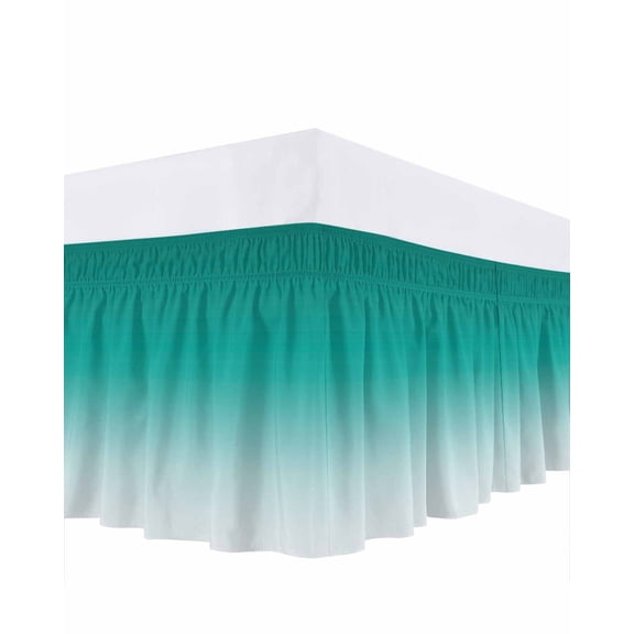 Cyan Turquoise Bed Skirt King Size 16" Drop Gradient Ruffled Wrap Around Bed Skirts Adjustable Elastic Bedskirt Dust Ruffle for King Size Bed