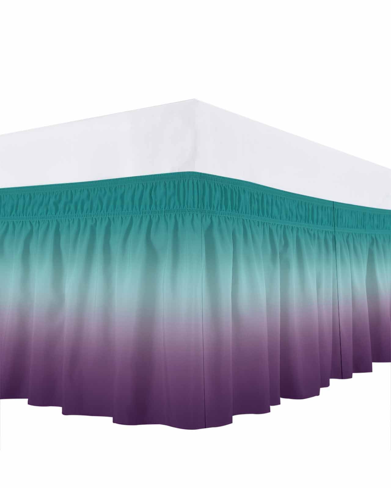 Cyan Turquoise Bed Skirt Queen Size 18" Drop Purple Gridient Ruffled Wrap Around Bed Skirts Adjustable Elastic Bedskirt Dust Ruffle for Queen Size Bed