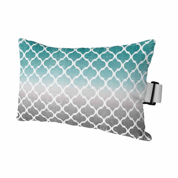 Cyan Turquoise Grey Gradient Outdoor Chaise Lounge Pillows Vintage Retro Moroccan Lumbar Pillows with Insert Adjustable Elastic Strap Headrest Pillow for Recliner Patio Chair 1 Pack 12x20 Inch