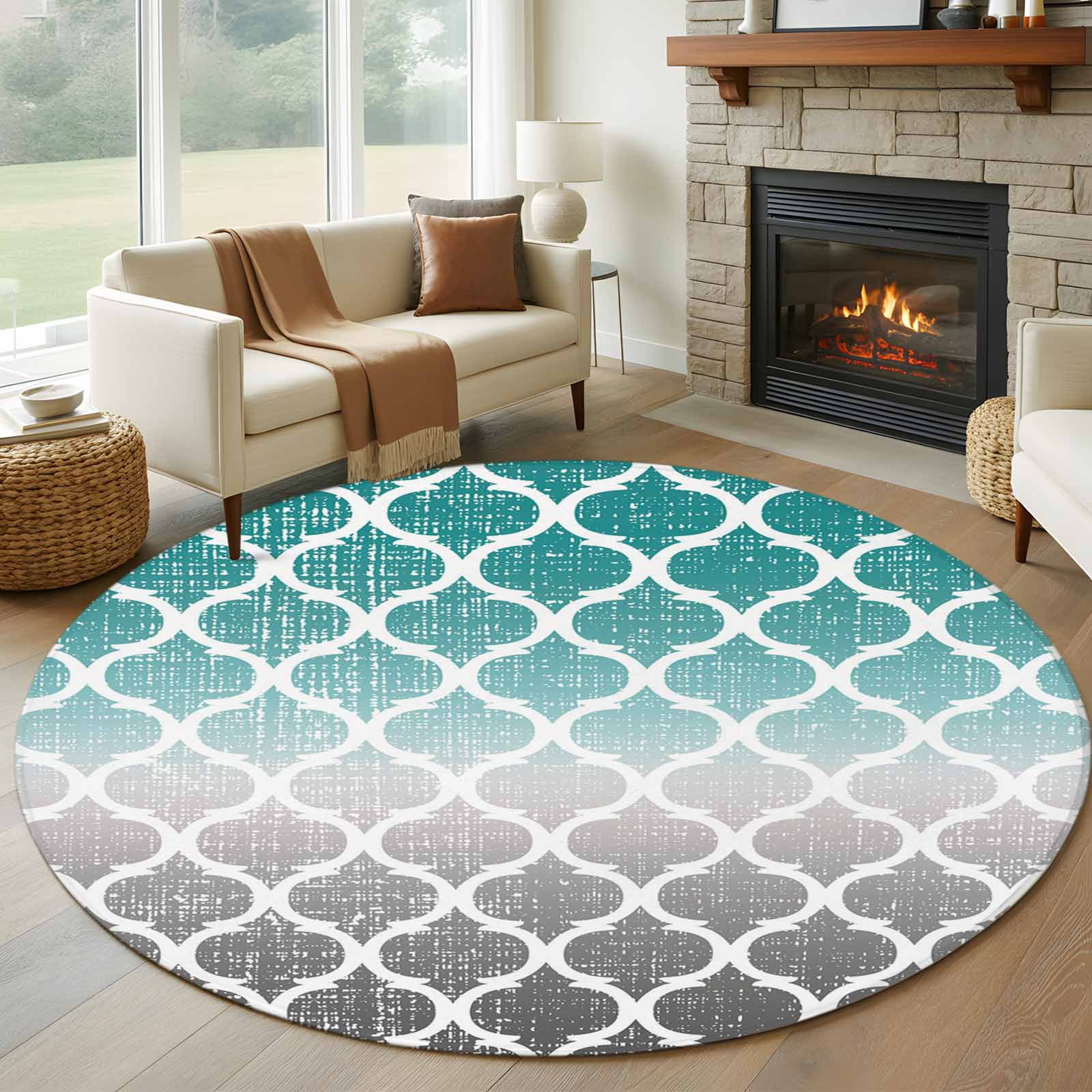 Cyan Turquoise Grey Gradient Round Rugs for Living Room 6ft Vintage ...