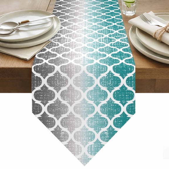 Cyan Turquoise Grey Gradient Table Runner 72 Inches Long Vintage Retro Moroccan Table Runners for Dining Room Tabletop Dresser Scarf Home Party Banquet Wedding Holiday Decoration