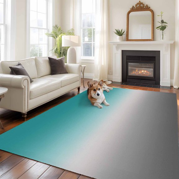 Cyan Turquoise Large Area Rugs 8x10 ft Gray Gradient Washable Rug Non Slip Indoor Carpet Absorbent Floor Mat for Living Room Bedroom Dining Room