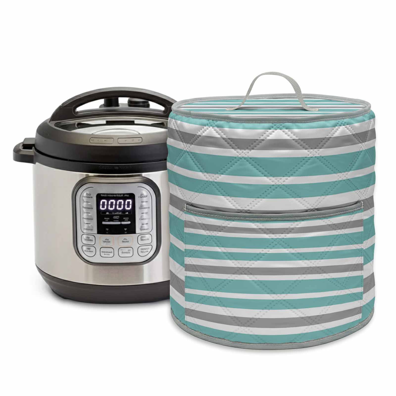 Cyan Turquoise Pressure Cooker Cover Gray White Geometric Stripes Dust ...