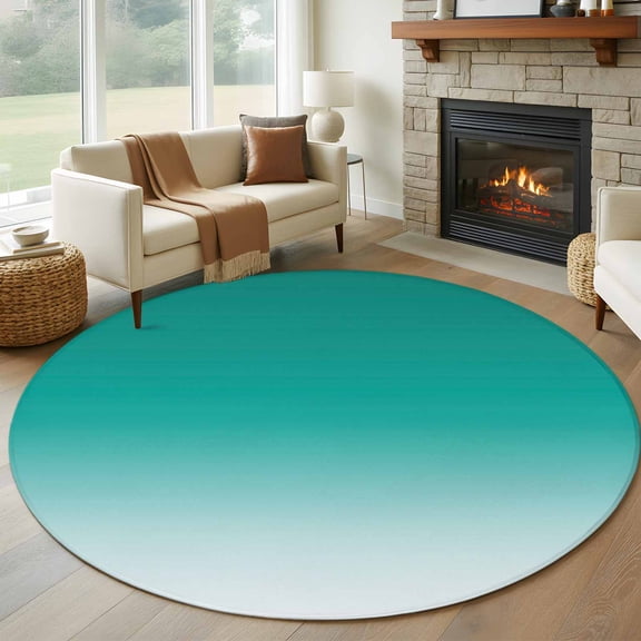 Cyan Turquoise Round Rugs for Living Room 6ft Gradient Non Slip Circle Rug Washable Low-Profile Indoor Carpet for Bedroom, Dining Room, Bathroom