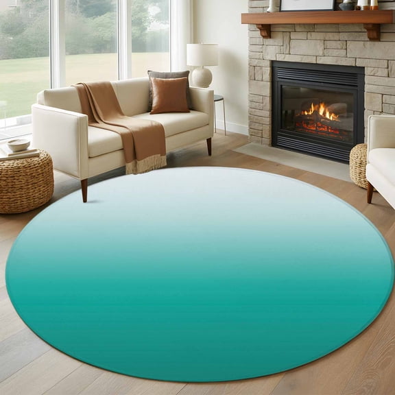 Cyan Turquoise Round Rugs for Living Room 6ft Gradient Non Slip Circle Rug Washable Low-Profile Indoor Carpet for Bedroom, Dining Room, Bathroom
