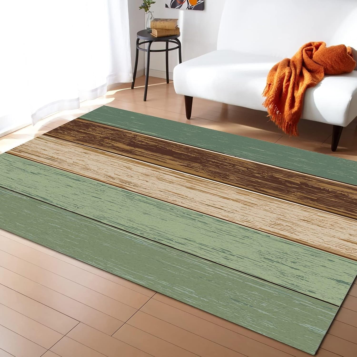 Cyan Turquoise Rustic Wood Grain Area Rugs, Vintage Sage Green Stripes ...