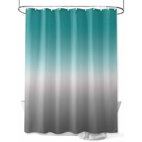 Cyan Turquoise Shower Curtain, Gray Gradient Waterproof Shower Curtain Set with 12 Hooks Lightweight Washable Fabric Shower Curtains for Bathroom 72x72 Inches