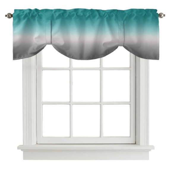 Cyan Turquoise Tie Up Valance for Windows Gray Gradient Adjustable Curtain Valance Rod Pocket Balloon Shade Window Treatment for Kitchen Living Room Bedroom 60x18inch